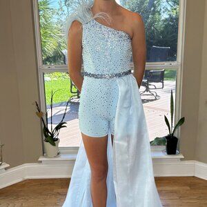 light blue feathered romper